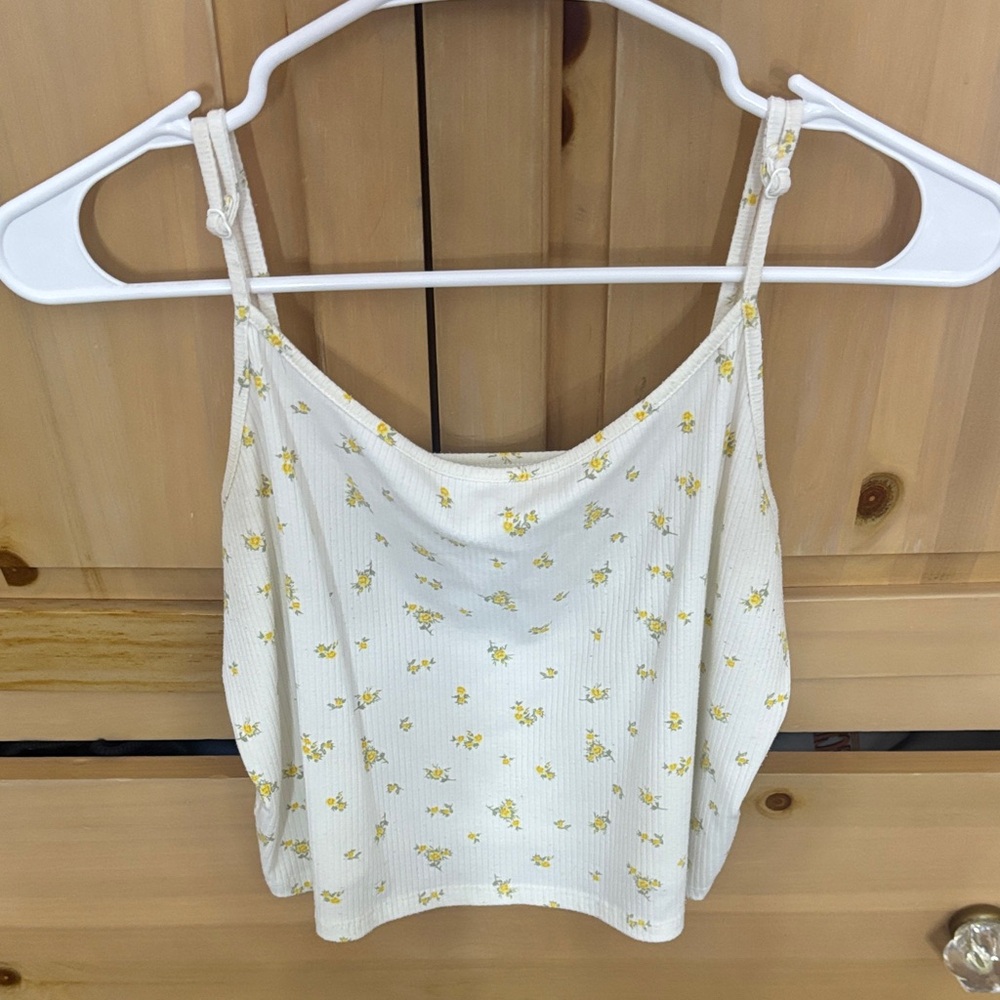 American Eagle Outfitters White and Yellow Floral Tanktop